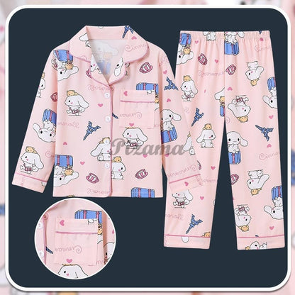 Children's Full Sleeve Button Down 2piece Kuromi Girls Pajamas Sets Boys Cinnamorolls Pyjamas Suits Kids Loungewear Homewear