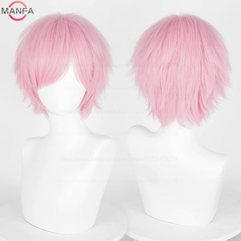Anime 30cm Curta Reta Peruca Cosplay Preto Branco Verde Marrom Roxo Azul Cinza Vermelho Dourado Homens Mulheres Cabelo Sintético Resistente ao Calor