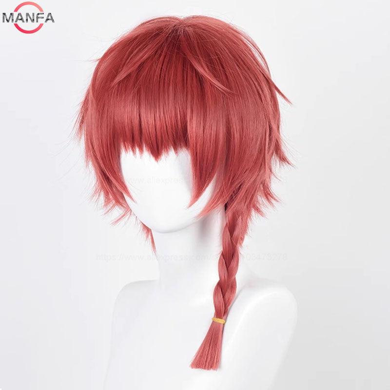 Peruca Cosplay Kurona Ranze Anime Unissex Longa 38cm Vermelha Trança Única Peruca Resistente ao Calor Perucas Sintéticas de Anime Cosplay + Touca de Peruca