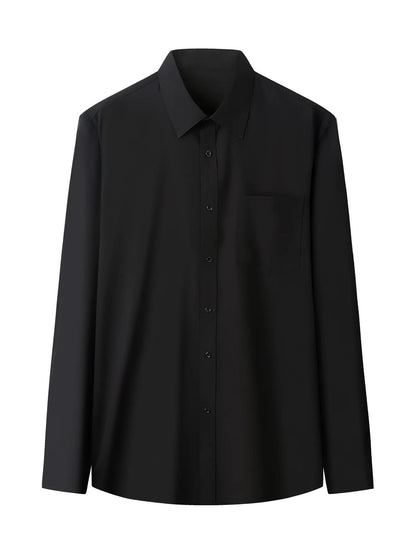 Iron-Free Long Sleeve Silk Smooth Drapey Wedding Shirt for Men Summer Business Formal Wine Red Large Size Men's Clothing