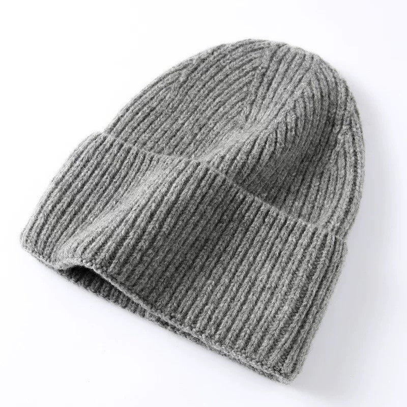 Pure Wool Beanies Knitted Cap Women Men Knitted Hat Casual Bonnets Soild Colour Autumn Winter
