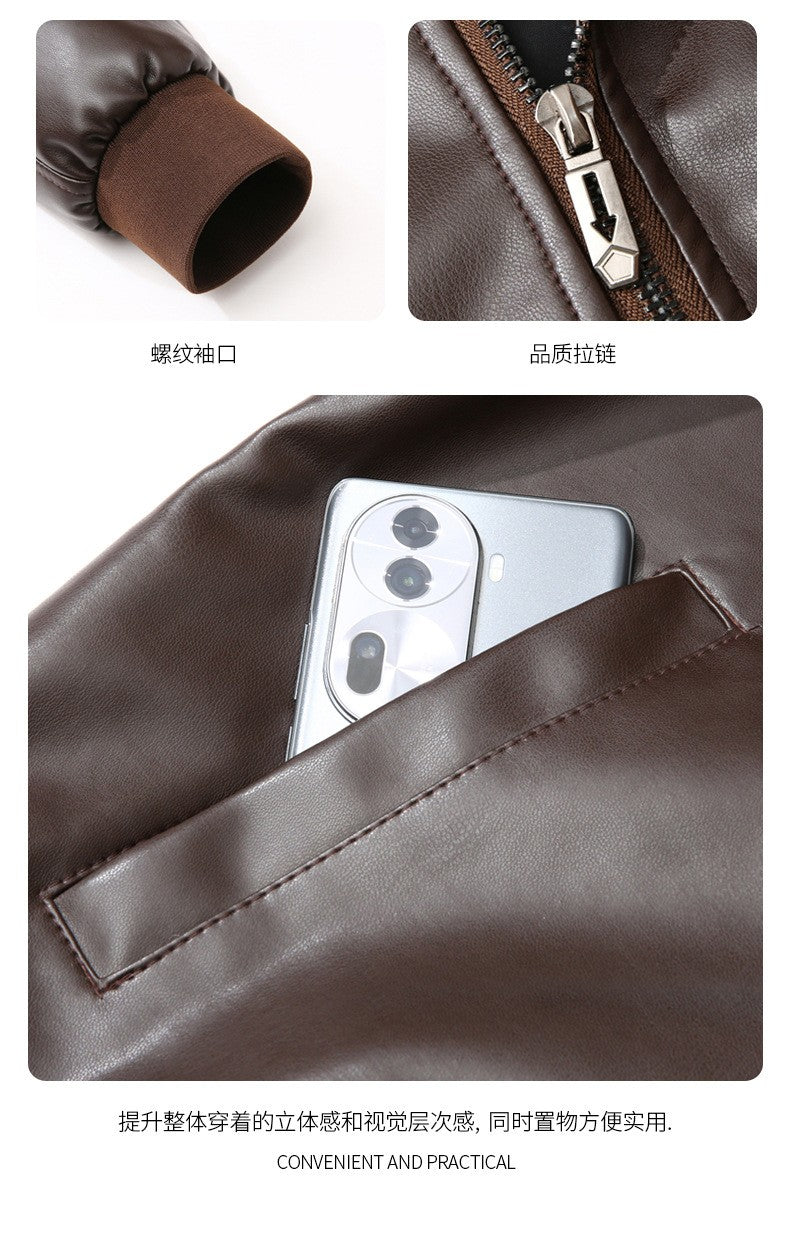 Spring Autumn Men Motorcycle Leather Jacket Junior Coat Men Stand Up Collar Casual Handsome Leather Jacket men Jacket