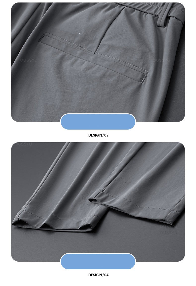Spring Summer Men's Casual Pants Business Stretch Slim Fit Elastic Waist Jogger Korean Classic Thin Black Gray Trousers Male