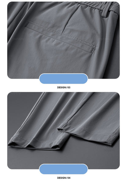 Spring Summer Men's Casual Pants Business Stretch Slim Fit Elastic Waist Jogger Korean Classic Thin Black Gray Trousers Male