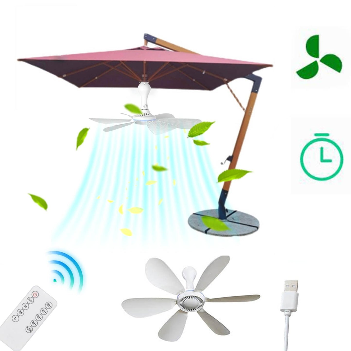 Silent 6 Leaves USB Powered Ceiling Canopy Fan with Remote Control Timing 4 Speed Hanging Fan for Camping Bed Dormitory Tent New