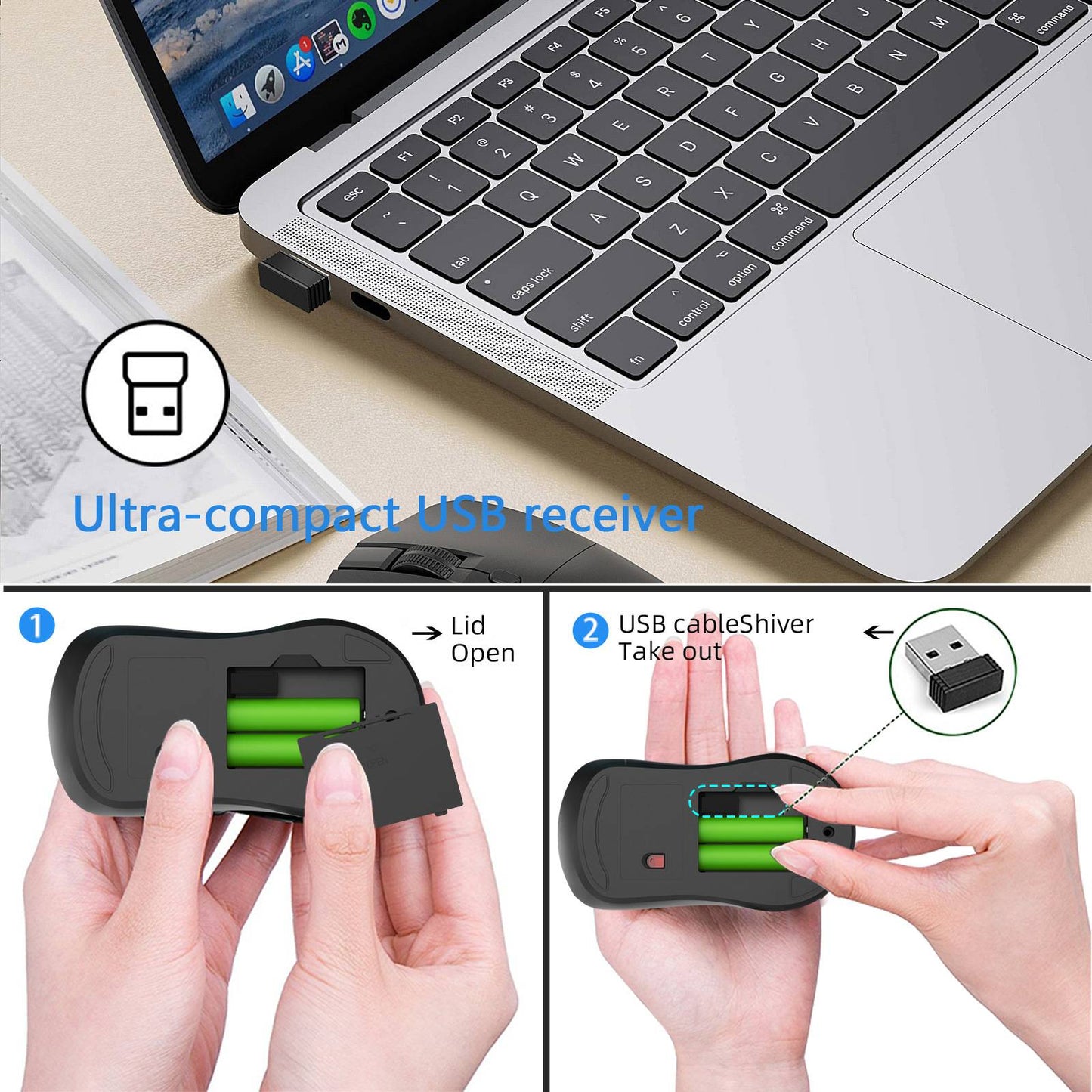 2.4G Wireless Mouse Ergonomic Adjustable 800-1200-1600 DPI Lightweight Rechargeable Office Gaming Mice For PC/Laptop/Macbook Pro