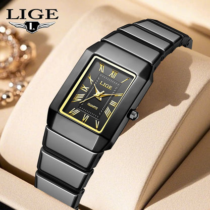 New Fashion LIGE Woman Watch Elegant Luxury Ceramic Strap Waterproof Simple Dial Quartz Women's Watches Ladies Gifts Reloj Mujer