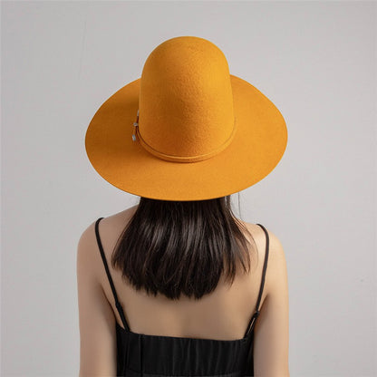 202409-HH2103B ins elegante chapéu de feltro de inverno de lã com coroa alta e cinto 58cm de circunferência modelo desfile chapéu de sol masculino feminino para lazer