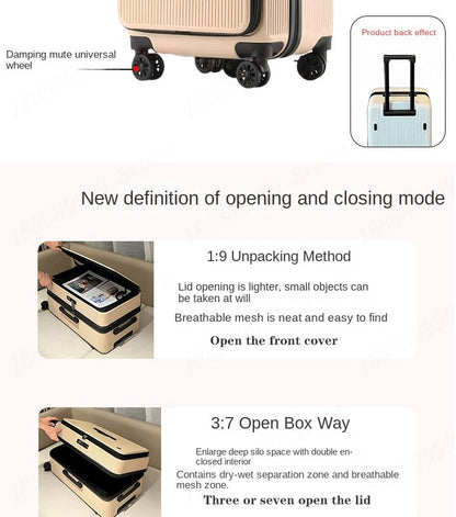 Nova Mala de Viagem com Abertura Lateral Grande Capacidade Bagagem 5 Rodas Antidesmoronamento Trolley Case 20 Polegadas Mala de Mão PC