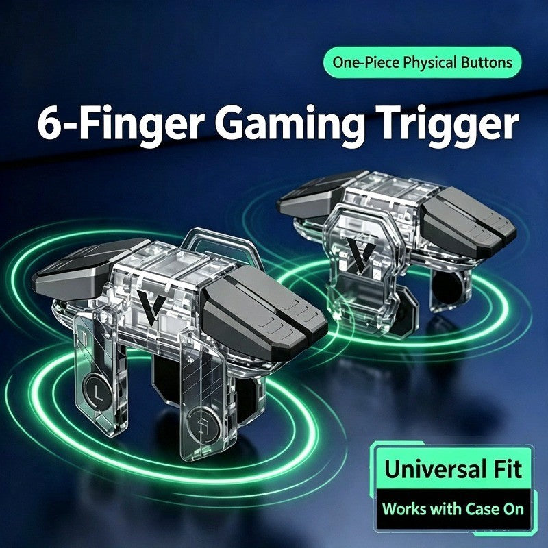 NEW Six Fingers Linkage Gamepad Mobile PUBG Game Trigger L1 R1 ABS Body Alloy Key Mechanical Buttons for 6.0-14.0mm Smart Phone
