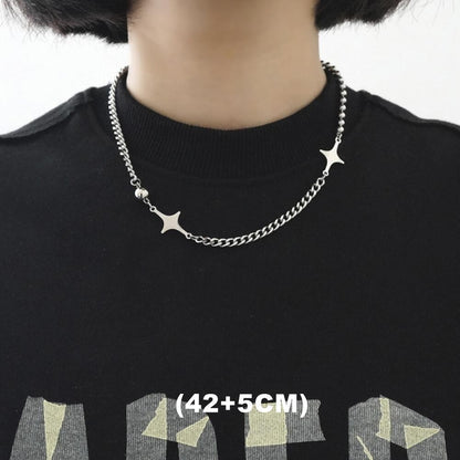 Colar de Hip Hop Zircon Star Camada Dupla Masculino Feminino Tendência Charme Aço Titânio Pingente Corrente Unissex Joias Atacado