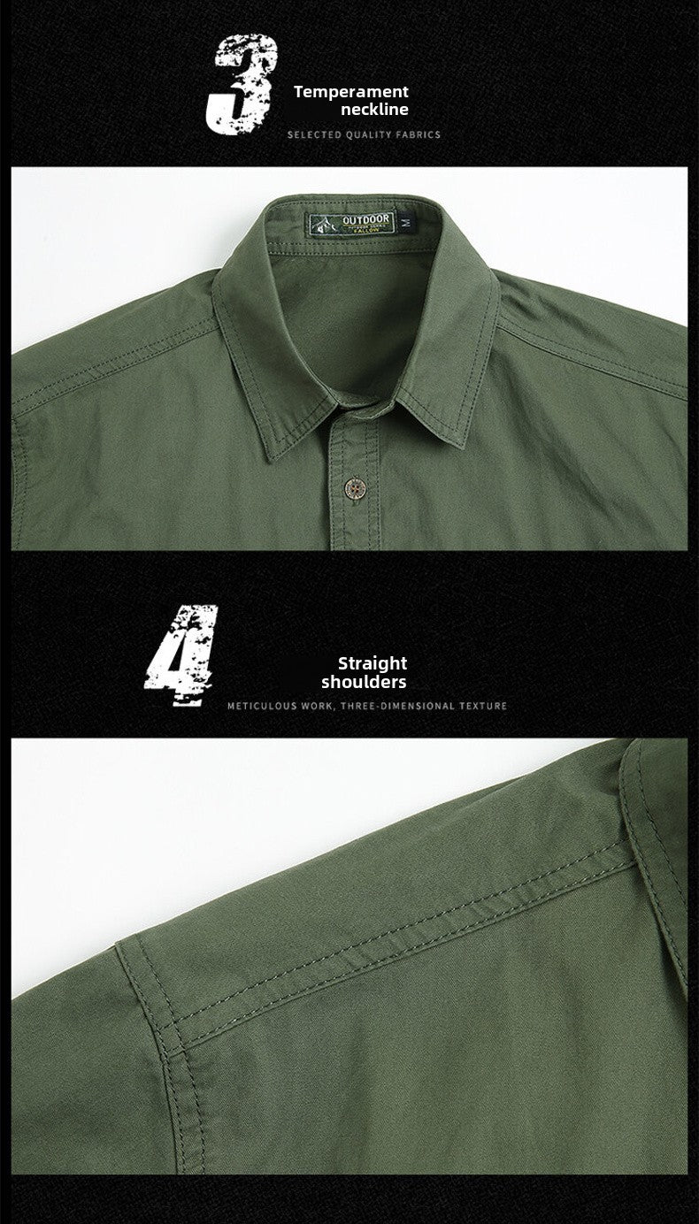 Summer Cargo Shirt Men's Casual Retro Cotton Pocket Short Sleeve Coat plus size Outdoor Camping Fishing Sweat Absorbing Shirt