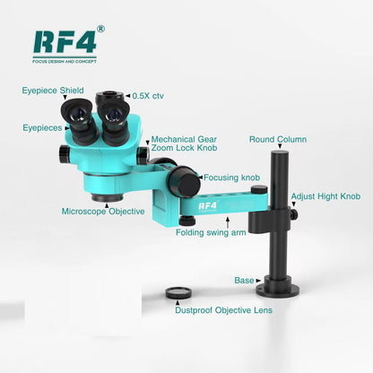 Microscópio Trinocular Estéreo RF4 360° com Braço Articulado para Reparo de Placas PCB de Celulares e Câmera Termográfica 4K C39