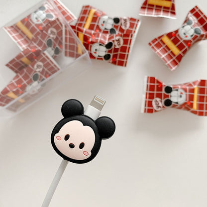 Disney Anime Mickey Mouse Charger Cable Protector Kawaii Stitch Minnie Usb Data LineHead Protection Cover Gifts