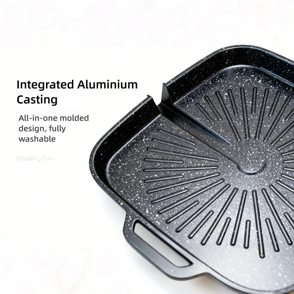 KOSUN Non-stick Barbecue Pan Stone Coated Cast Aluminum Korean Grill Pan Guipan Pot with Pour Mouth for Gas and Induction Stove