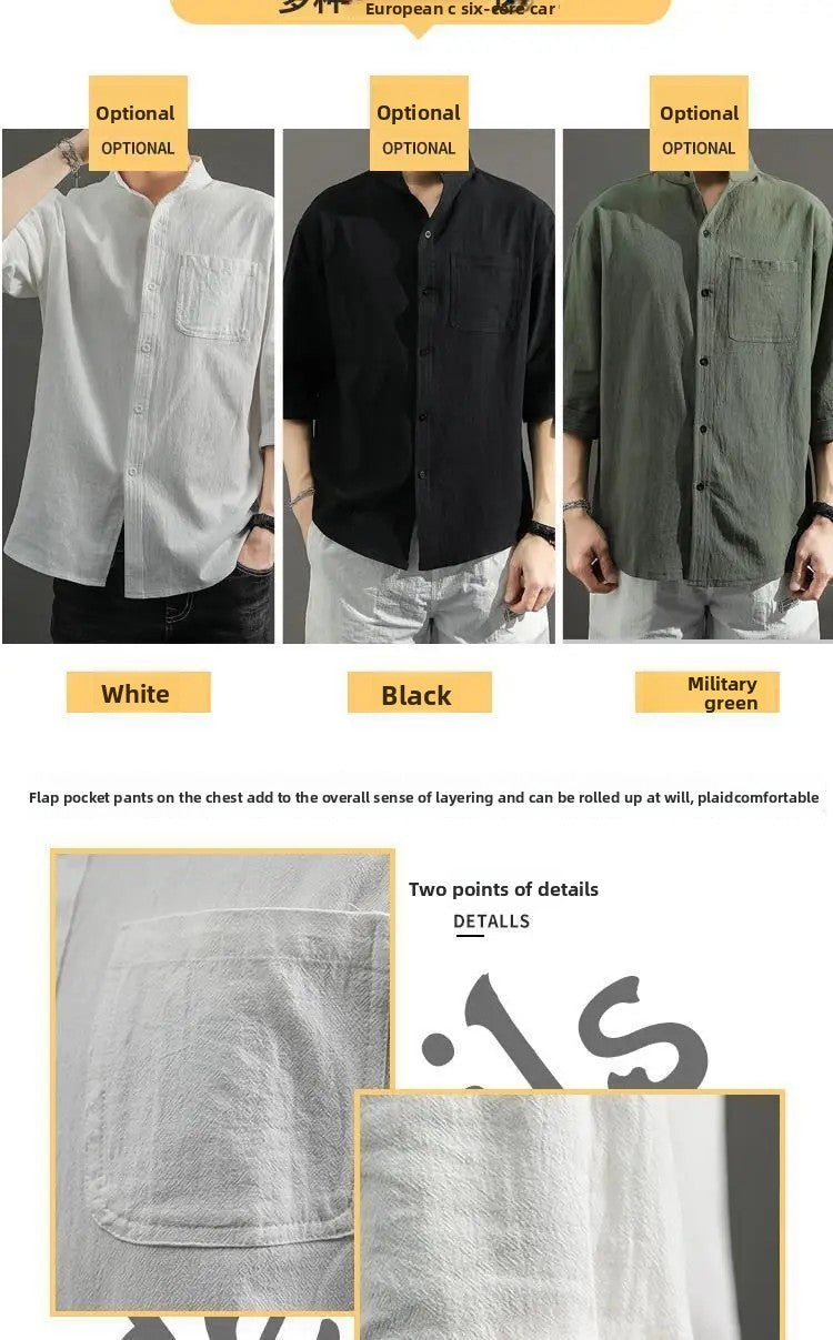 Casual Linen Cotton Shirt Men's Loose Sleeveless Top Chinese Style Autumn Outerwear Comfortable Breathable Men's Casual Shirt