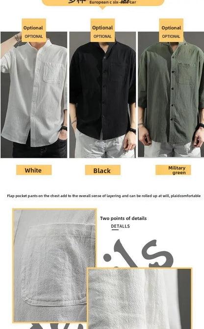 Casual Linen Cotton Shirt Men's Loose Sleeveless Top Chinese Style Autumn Outerwear Comfortable Breathable Men's Casual Shirt