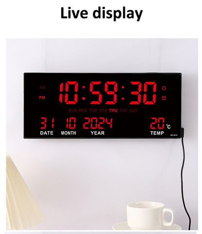 Digital Large Wall Clock Alarm Temperature Date Calendar Display 8 Sets of Alarm Clocks 14'' Electronic LED Clock Plug in Use