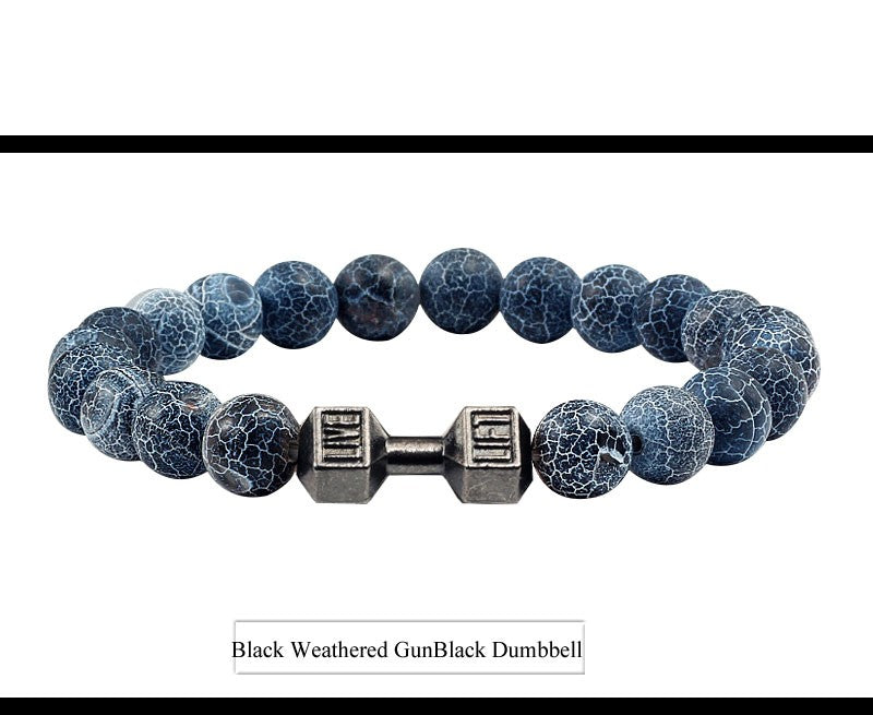 Pulseira Feminina/Masculina Ajustável Desgastada Preta, com Contas, Haltere, Joias de Yoga, Braceletes Originais