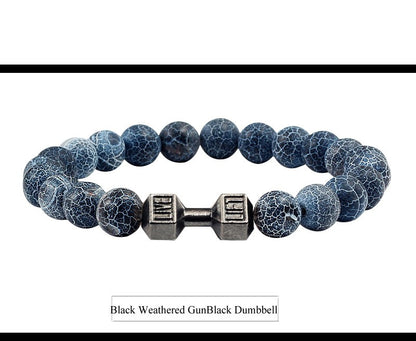 Pulseira Feminina/Masculina Ajustável Desgastada Preta, com Contas, Haltere, Joias de Yoga, Braceletes Originais