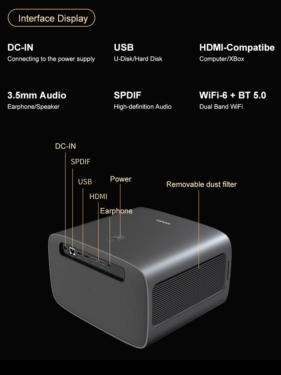 Projetor Lenovo X3 1080P 2K com foco automático compatível com jogos, smart TV, WiFi, Bluetooth, Android e home theater smart.