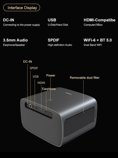 Projetor Lenovo X3 1080P 2K com foco automático compatível com jogos, smart TV, WiFi, Bluetooth, Android e home theater smart.
