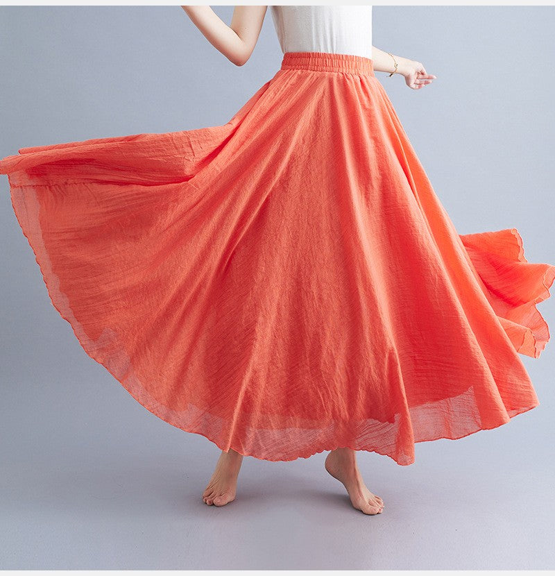 new 2020 Women Linen Cotton Long Skirts Elastic Waist Pleated Maxi Skirts Beach Boho Vintage Summer Skirts Faldas Saia