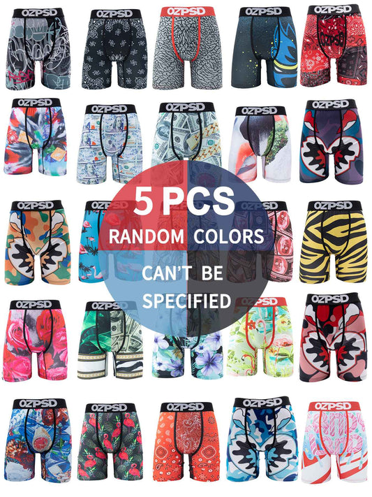 5Pcs Sexy Summer Men Boxer Underwear Breathable Printed Men's Panties Underpants Male Plus Size Man Boxer Briefs Man Boxershorts