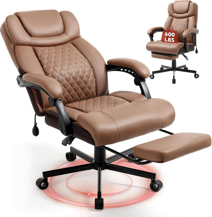 600LBS Big and Tall Office Chair for Heavy People,Large Reclining Executive Chairs with Foot Rest&AirAdjust Lumbar Support