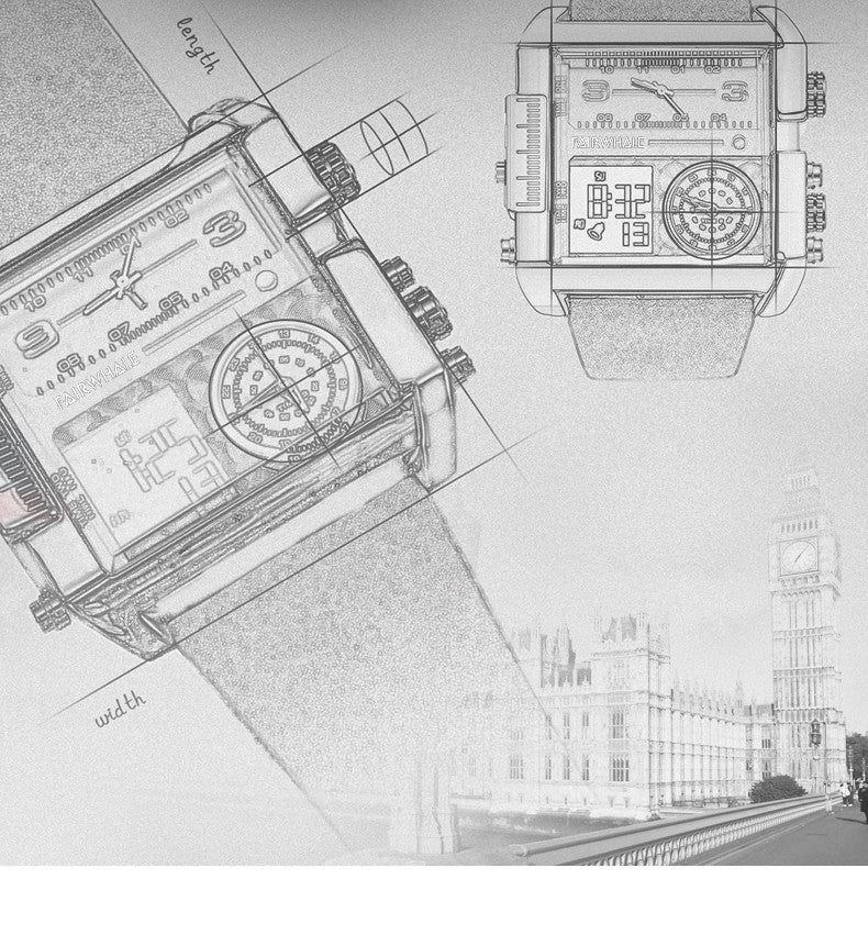 Mark Fairwhale Luxury Quartz Watches Men Fashion Brown Leather Strap Clock Military Waterproof Square Electronic WristWatch 2023