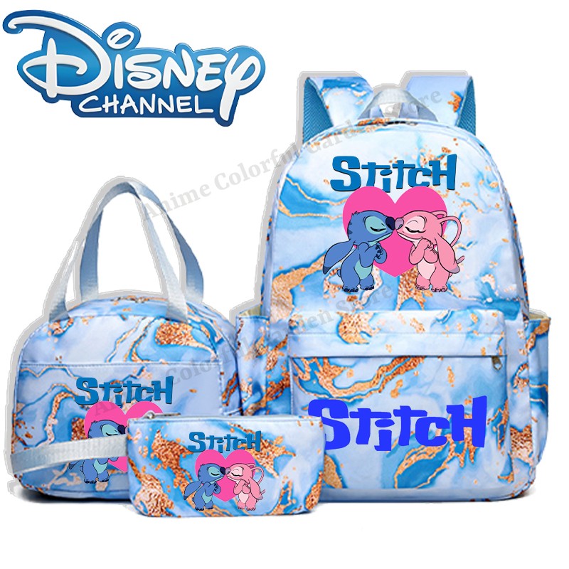 3pcs Disney Stitch Backpack Lunch Bag Pencil Case Set Anime Cartoon Fashion Schoolbag Suit Students New Semester School Supplies