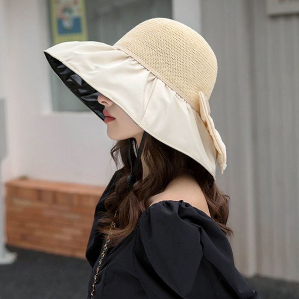 Summer Women Bucket Hat Anti-UV Sun Hats Soft Portable Wide Brim Outdoor Beach Hat Panama Cap With Storage Bag