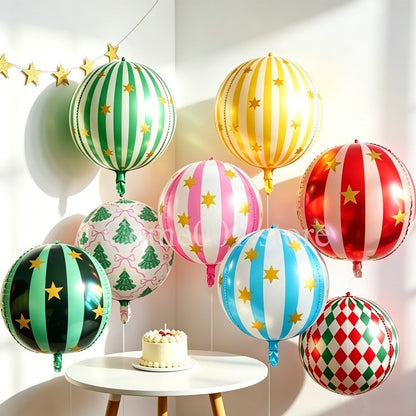 Merry Christmas Round Foil Balloons StripedStar Festive Ballons Party Birthday Home Decoration Supplies