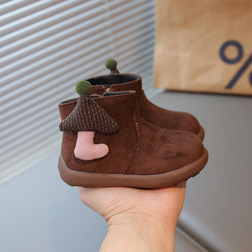 Christmas Children's Snow Boots PU Leather Vintage Girl's Plush Boots Anti-slippery Kid's Warm Padded Boots Cotton Shoes