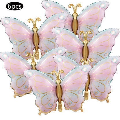 6pcs Colorful Butterfly Foil Balloons Butterfly Themed  Balloons Girls Birthday Party Wedding Baby Shower Decoration Gifts