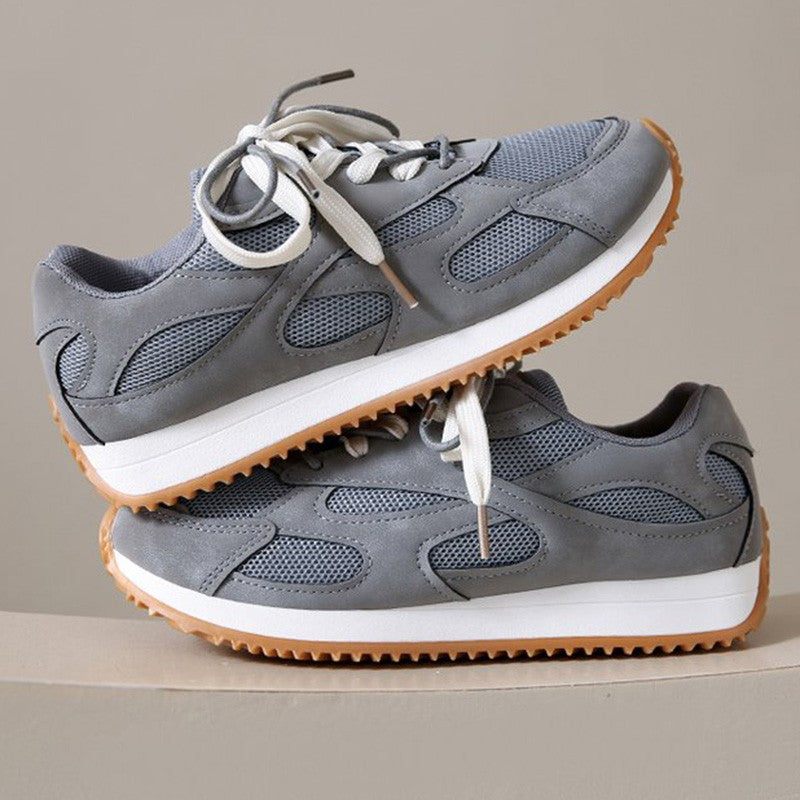 Gray Lace Up Sneakers for Women Breathable Mesh Sports Shoes Woman Autumn Winter Non Slip Soft Insole Vulcanize Shoes Mujer