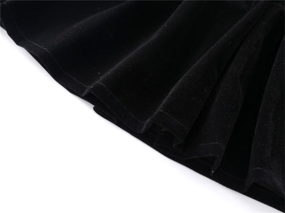 Preppy Style A-line Long Skirt Female Vintage Velvet Solid Skirt Autumn Winter Women Fashion High Waist Office Work Skirts 7XL