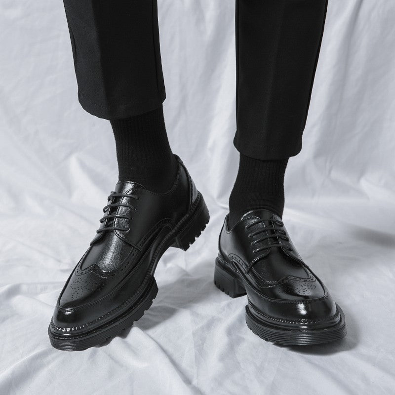 New leather shoes for young men British Brock formal business increase casual black wedding groom lace-up men's shoes