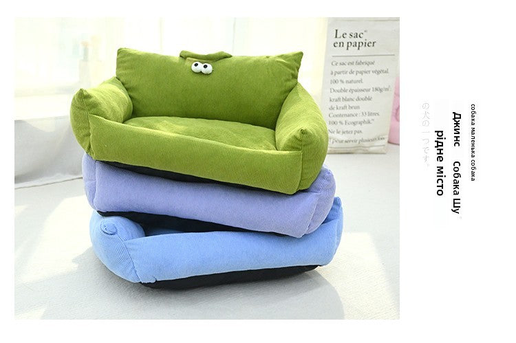Sofá para Cães e Gatos Cartoon Sle Pet Bed Couch, Série Olhos Grandes, Travesseiro de Uso Diário Outono Inverno, Design de Sofá, Ninho para Pets, Nova Chegada
