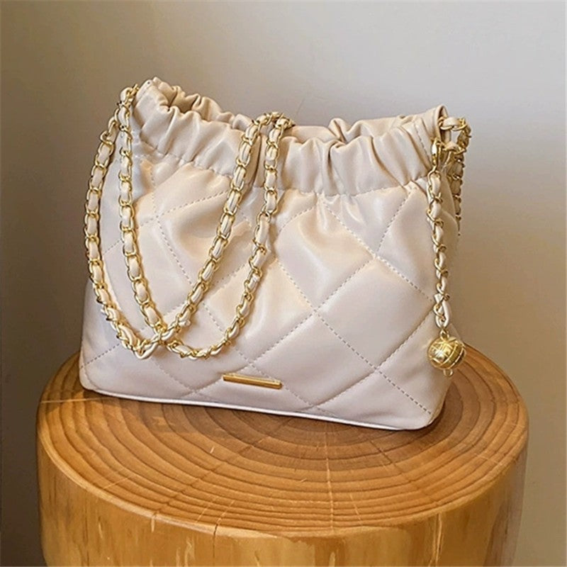 Chic Quilted Embroidered Thread Pu Women's Bag Fashion Chain Single Shoulder Bag, Stylish Crossbody Bag Perfect for Everyday Use