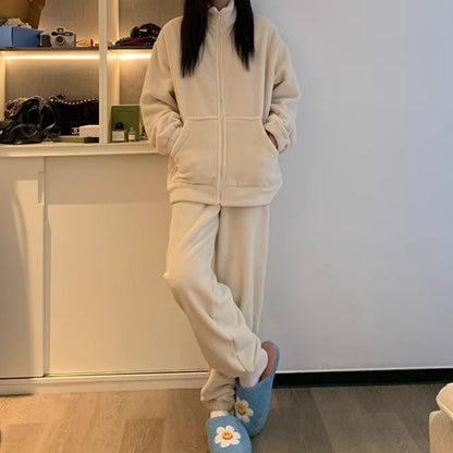 2025 Autumn Winter Homewear Pajamas Set for Women Long Shirt Trousers 2 Pieces Keep Warm Sleepwear Loungewear