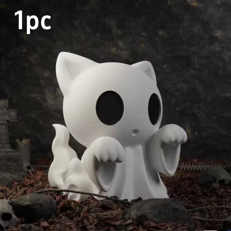 Halloween Kitten Ghost Statue – 3D Printed Cute Puppy Desktop Decor, Funny Middle Finger Ghost Ornament for Spooky Displays