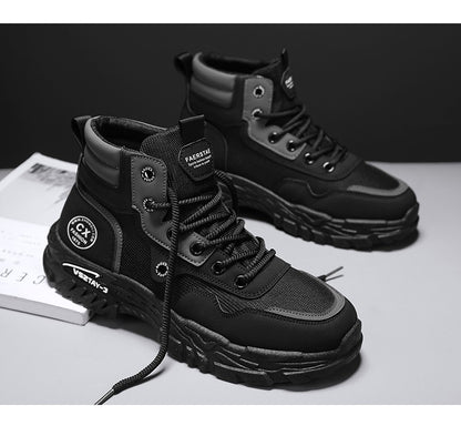 Botas de trabalho masculinas de inverno com cadarço, sapatos masculinos quentes de segurança, plataforma, tamanho 44, promoção, designer, antiderrapante, moda