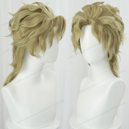 Peruca de Cosplay do Anime Dio Brando 40cm Masculina Curta Dourada Resistente ao Calor Cabelo Sintético