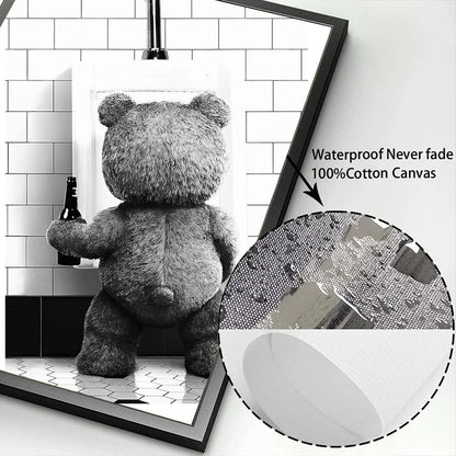 Black White Cute Bear Bathroom Decoration Poster Canvas Print Painting Wall Picture Art Modern Fashion Room Home Toilet Decor