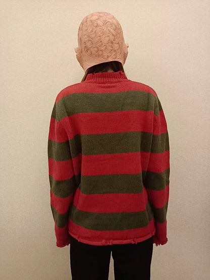 Freddy Cosplay Costume Adult Sweater Red Striped Knitting Top Coat Hat Fnaf Mask Halloween Carnival Party Costume for Men