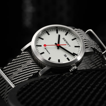BERNY Automatic Watch Men 40mm Luminous Railway Time Dial MIYOTA 8215 Nylon Strap Sapphire 50M Waterproof Men's Mechanical Watch