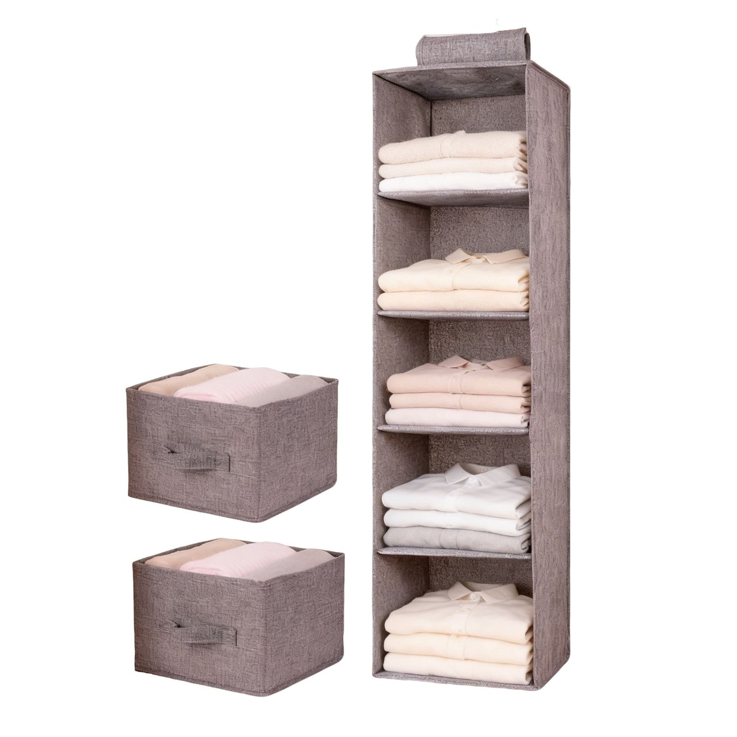 5 Layers Hanging Storage Bag Cotton Linen With 2 Drawers Cap Clothes Socks Pants Shoe Organizer Rack For Home Bedroom Closet