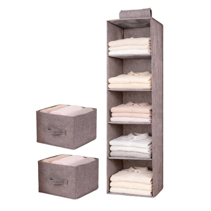 5 Layers Hanging Storage Bag Cotton Linen With 2 Drawers Cap Clothes Socks Pants Shoe Organizer Rack For Home Bedroom Closet