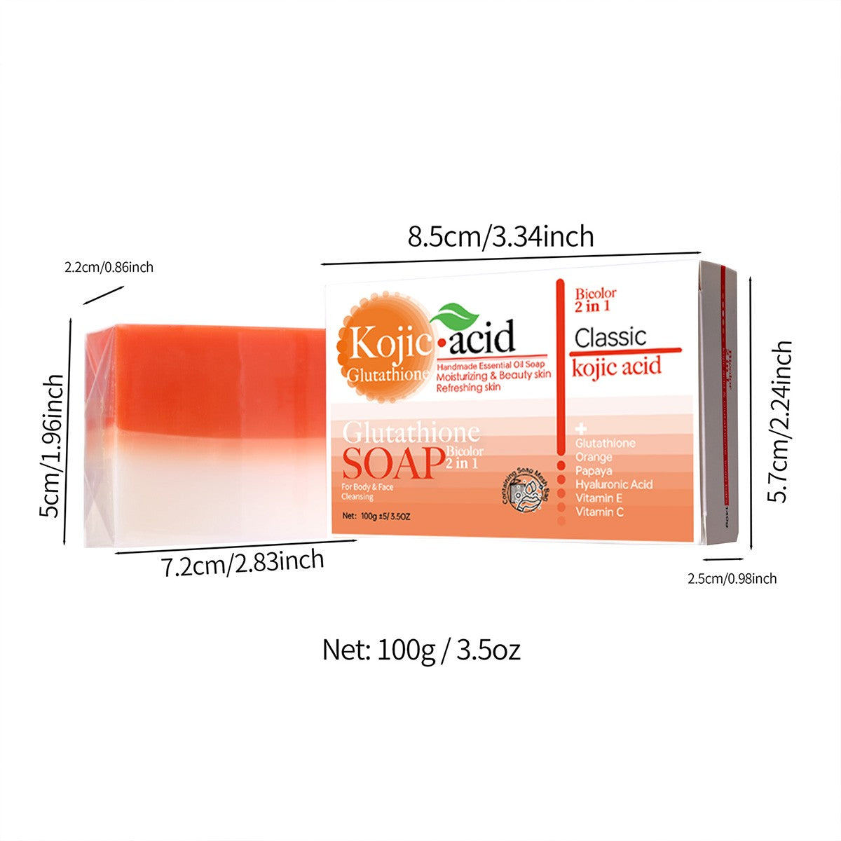 Barra de Sabonete de Mel Orgânico Mais Vendido 100g com Ácido Kójico + Glutationa Anti-Acne Ajuda no Clareamento do Banho e Rosto